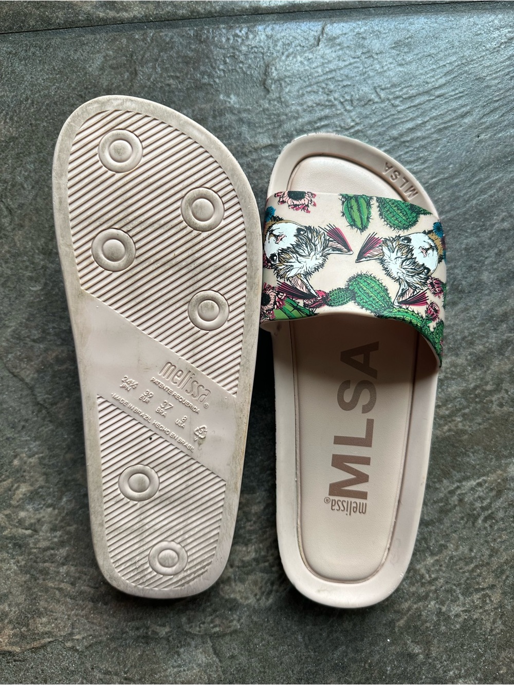 Melissa Pink Slide Sandals with Llama/Floral & Cactus Print - Picture 2 of 3